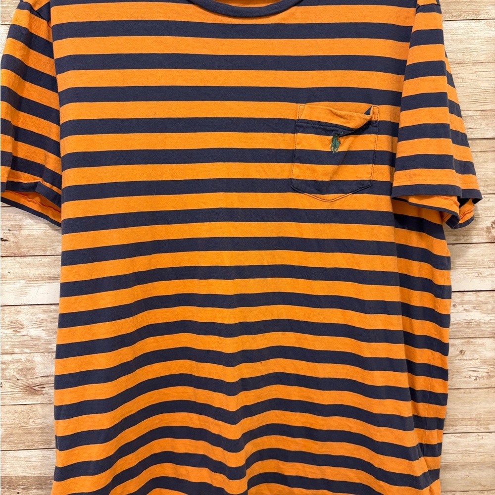 Polo by Ralph Lauren Orange Black Striped Short Sleeve Tee